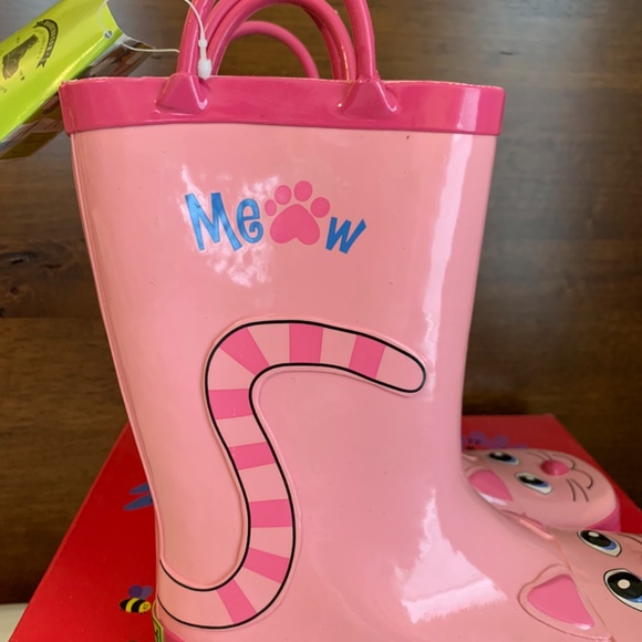 Western Chief NEW Pink Kitty Rain Boots Size 2 - Picture 8 of 12